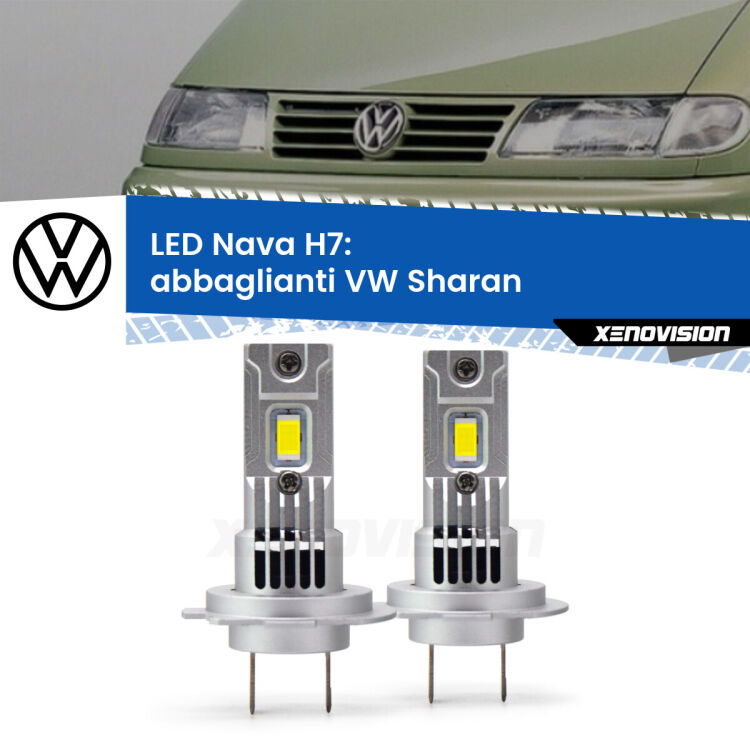 <strong>Abbaglianti LED no-spie per VW Sharan</strong>  con fari Xenon. Coppia lampade <strong>H7</strong> modello Nava canbus, raffreddate a ventola.