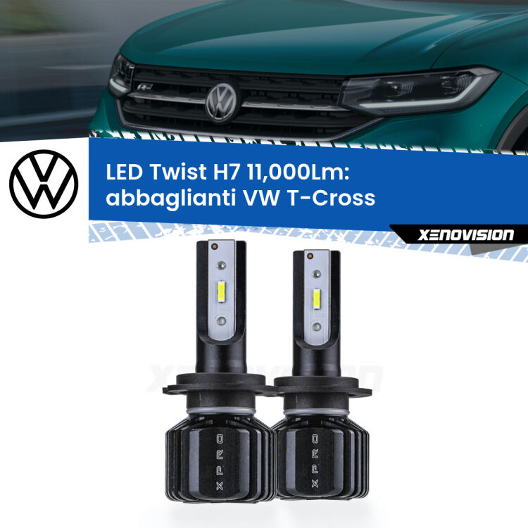 FINE SERIE: NO GARANZIA <strong>Kit abbaglianti LED</strong> H7 per <strong>VW T-Cross</strong>  in poi. Compatte, impermeabili, senza ventola: praticamente indistruttibili. Top Quality.