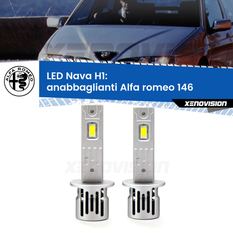 <strong>Anabbaglianti LED no-spie per Alfa romeo 146</strong>  1994 - 2001. Coppia lampade <strong> H1</strong> modello Nava canbus, raffreddate a ventola.