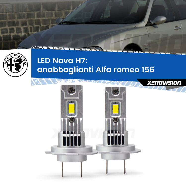 <strong>Anabbaglianti LED no-spie per Alfa romeo 156</strong>  1997 - 2005. Coppia lampade <strong>H7</strong> modello Nava canbus, raffreddate a ventola.