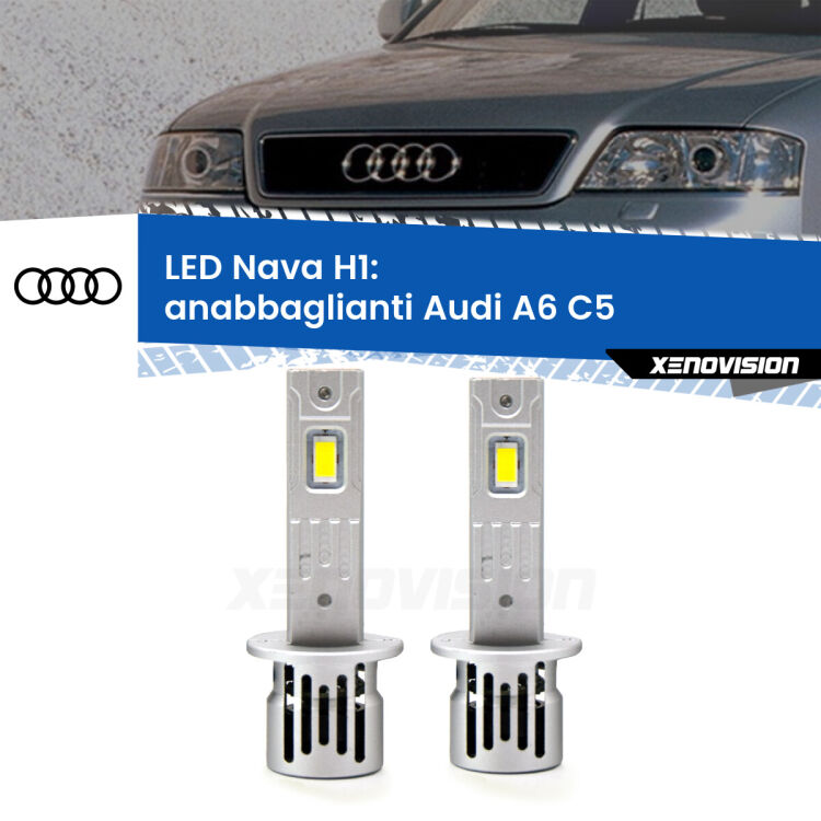 <strong>Anabbaglianti LED no-spie per Audi A6</strong> C5 1997 - 2001. Coppia lampade <strong> H1</strong> modello Nava canbus, raffreddate a ventola.