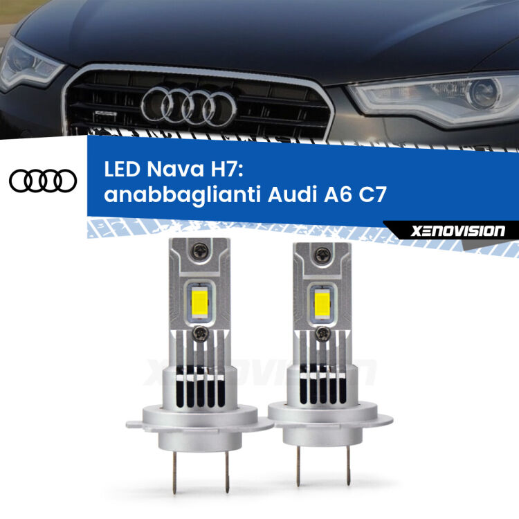 <strong>Anabbaglianti LED no-spie per Audi A6</strong> C7 2010 - 2018. Coppia lampade <strong>H7</strong> modello Nava canbus, raffreddate a ventola.