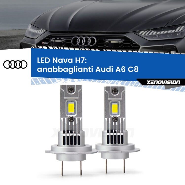 <strong>Anabbaglianti LED no-spie per Audi A6</strong> C8 2018 in poi. Coppia lampade <strong>H7</strong> modello Nava canbus, raffreddate a ventola.