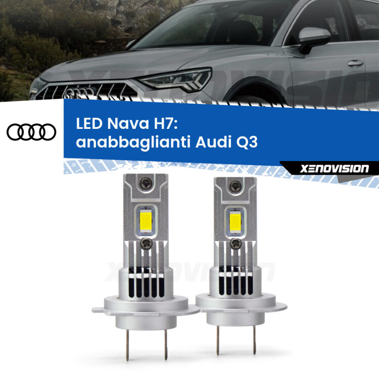 <strong>Anabbaglianti LED no-spie per Audi Q3</strong>  2011 - 2018. Coppia lampade <strong>H7</strong> modello Nava canbus, raffreddate a ventola.