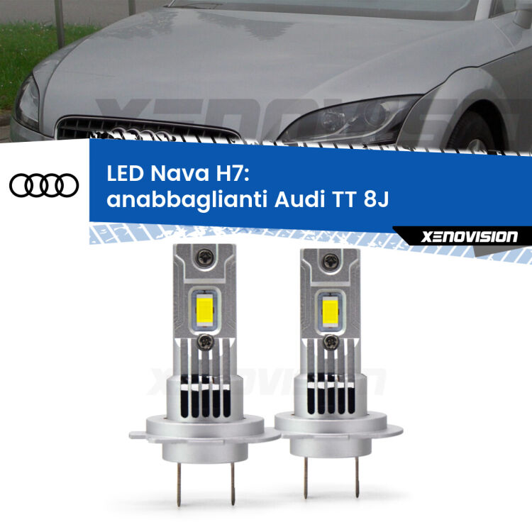 <strong>Anabbaglianti LED no-spie per Audi TT</strong> 8J 2006 - 2014. Coppia lampade <strong>H7</strong> modello Nava canbus, raffreddate a ventola.