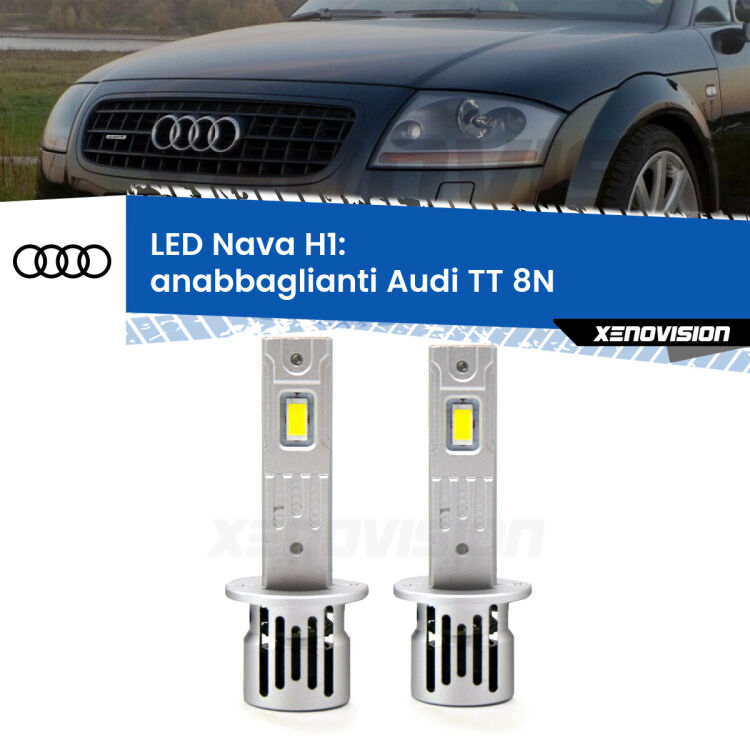 <strong>Anabbaglianti LED no-spie per Audi TT</strong> 8N 1998 - 2006. Coppia lampade <strong> H1</strong> modello Nava canbus, raffreddate a ventola.