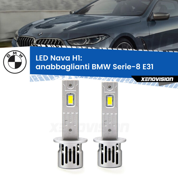 <strong>Anabbaglianti LED no-spie per BMW Serie-8</strong> E31 1990 - 1999. Coppia lampade <strong> H1</strong> modello Nava canbus, raffreddate a ventola.