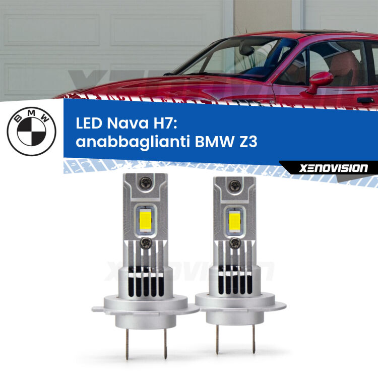 <strong>Anabbaglianti LED no-spie per BMW Z3</strong>  restyling. Coppia lampade <strong>H7</strong> modello Nava canbus, raffreddate a ventola.