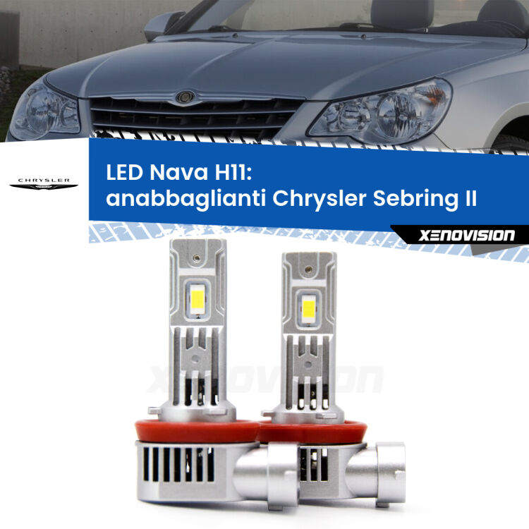 <strong>Anabbaglianti LED no-spie per Chrysler Sebring</strong> II 2007 - 2010. Coppia lampade <strong>H11</strong> modello Nava canbus, raffreddate a ventola.