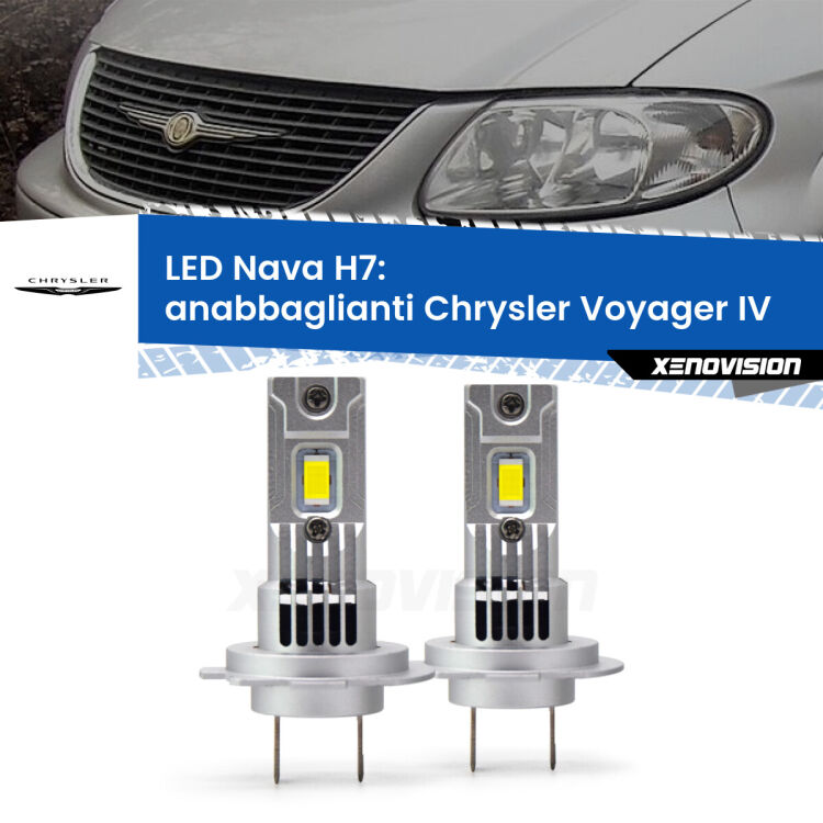 <strong>Anabbaglianti LED no-spie per Chrysler Voyager IV</strong>  2000 - 2007. Coppia lampade <strong>H7</strong> modello Nava canbus, raffreddate a ventola.