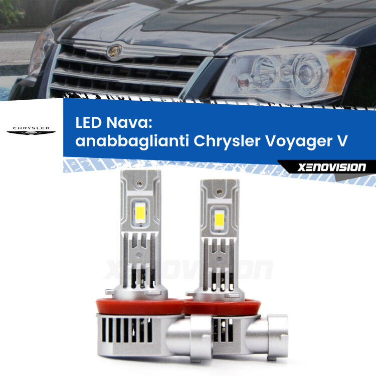 <strong>Anabbaglianti LED no-spie per Chrysler Voyager V</strong>  2007 - 2016. Coppia lampade <strong>H11</strong>/H9/H8/H16(JP) modello Nava canbus, raffreddate a ventola.