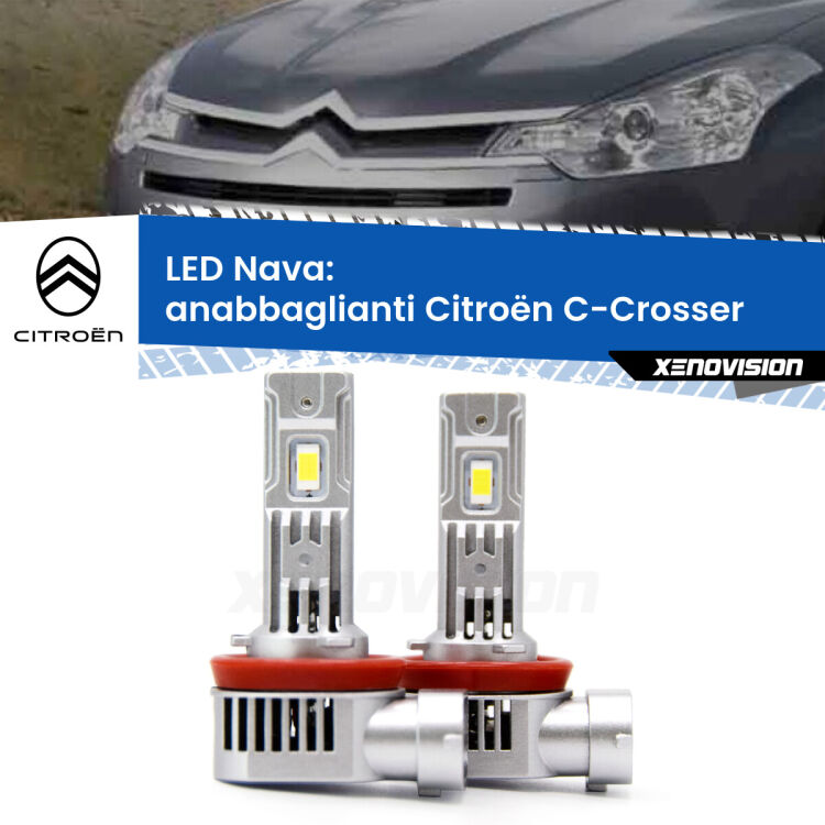 <strong>Anabbaglianti LED no-spie per Citroën C-Crosser</strong>  2007 - 2012. Coppia lampade <strong>H11</strong>/H9/H8/H16(JP) modello Nava canbus, raffreddate a ventola.