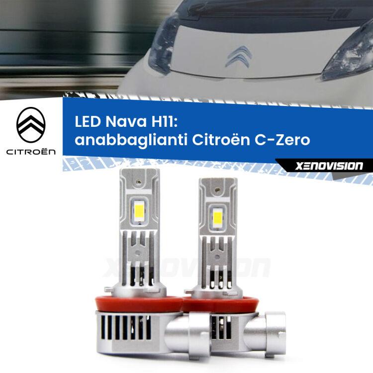 <strong>Anabbaglianti LED no-spie per Citroën C-Zero</strong>  2010 - 2019. Coppia lampade <strong>H11</strong> modello Nava canbus, raffreddate a ventola.