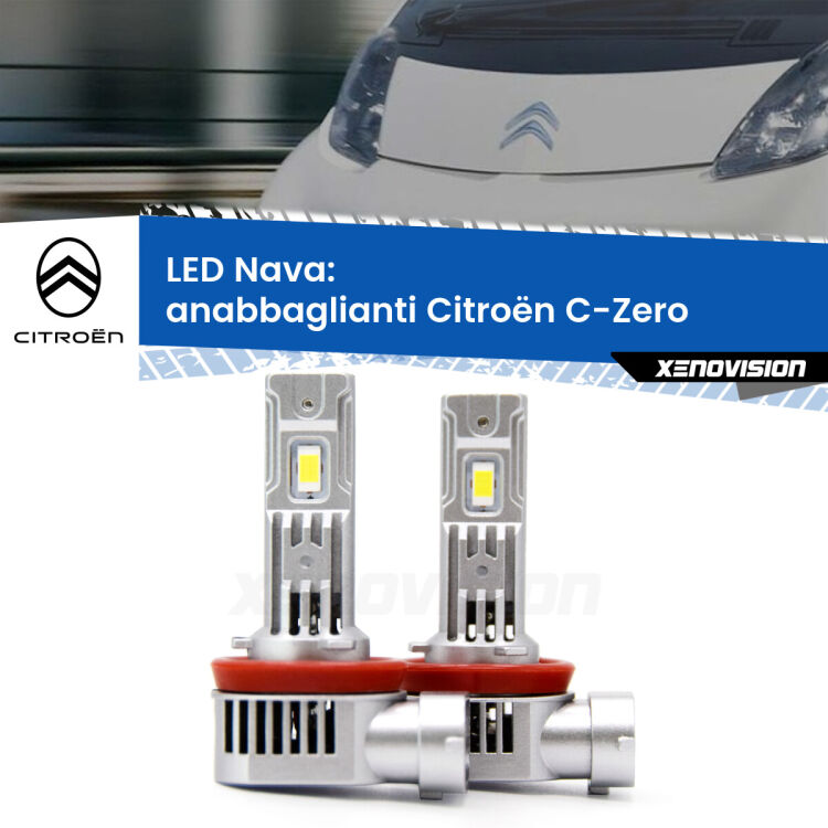 <strong>Anabbaglianti LED no-spie per Citroën C-Zero</strong>  2010 - 2019. Coppia lampade <strong>H11</strong>/H9/H8/H16(JP) modello Nava canbus, raffreddate a ventola.