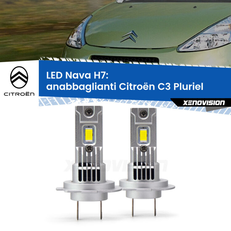 <strong>Anabbaglianti LED no-spie per Citroën C3 Pluriel</strong>  2003 - 2010. Coppia lampade <strong>H7</strong> modello Nava canbus, raffreddate a ventola.