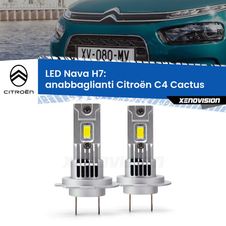 <strong>Anabbaglianti LED no-spie per Citroën C4 Cactus</strong>  2014 in poi. Coppia lampade <strong>H7</strong> modello Nava canbus, raffreddate a ventola.