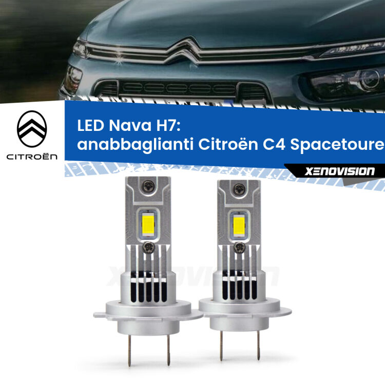 <strong>Anabbaglianti LED no-spie per Citroën C4 Spacetourer</strong>  2018 in poi. Coppia lampade <strong>H7</strong> modello Nava canbus, raffreddate a ventola.