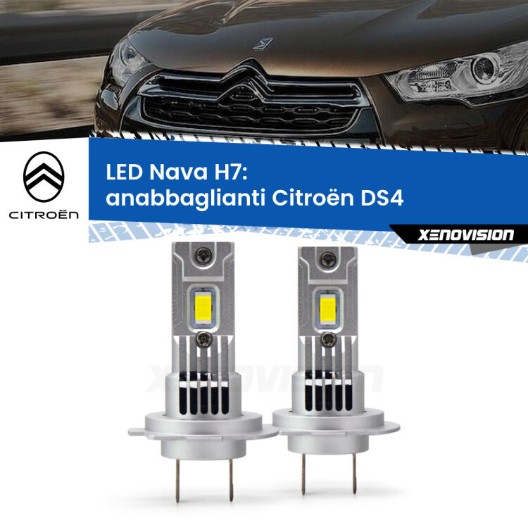 <strong>Anabbaglianti LED no-spie per Citroën DS4</strong>  2011 - 2015. Coppia lampade <strong>H7</strong> modello Nava canbus, raffreddate a ventola.