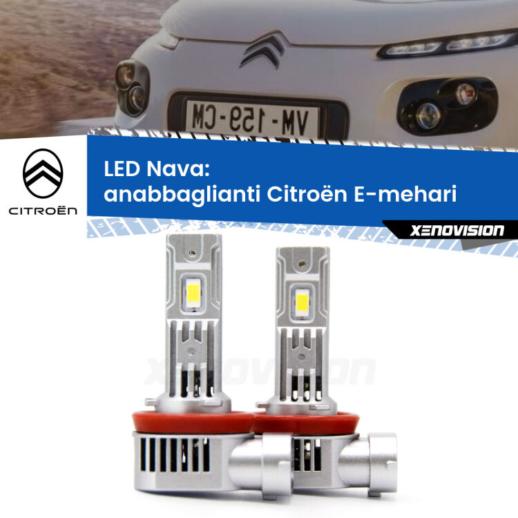 <strong>Anabbaglianti LED no-spie per Citroën E-mehari</strong>  2016 in poi. Coppia lampade <strong>H11</strong>/H9/H8/H16(JP) modello Nava canbus, raffreddate a ventola.