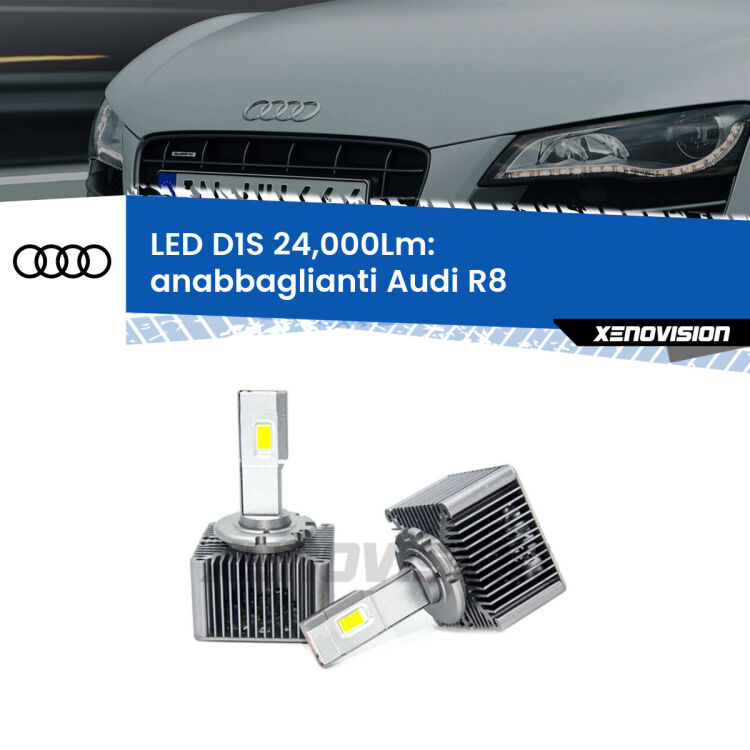 <strong>Lampade conversione a LED specifiche per Audi R8</strong>  2007 - 2015 con fari D1S xenon di serie. Lampade Canbus da 24.000Lumen, Qualità Massima.