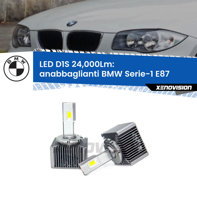 <strong>Lampade conversione a LED specifiche per BMW Serie-1</strong> E87 2003 - 2012 con fari D1S xenon di serie. Lampade Canbus da 24.000Lumen, Qualità Massima.