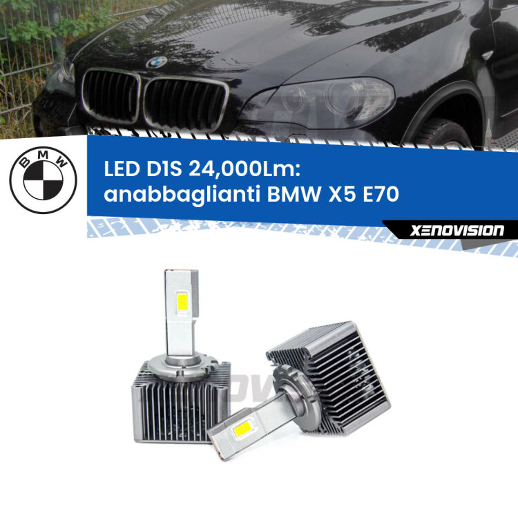 <strong>Lampade conversione a LED specifiche per BMW X5</strong> E70 2006 - 2013 con fari D1S xenon di serie. Lampade Canbus da 24.000Lumen, Qualità Massima.