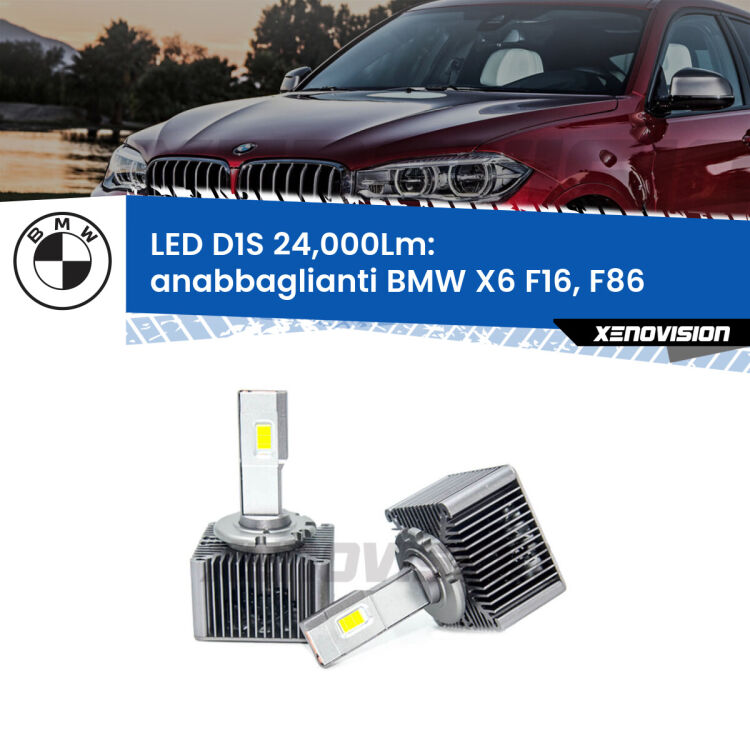 <strong>Lampade conversione a LED specifiche per BMW X6</strong> F16, F86 2015 - 2019 con fari D1S xenon di serie. Lampade Canbus da 24.000Lumen, Qualità Massima.