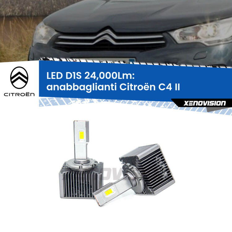 <strong>Lampade conversione a LED specifiche per Citroën C4</strong> II 2009 - 2016 con fari D1S xenon di serie. Lampade Canbus da 24.000Lumen, Qualità Massima.