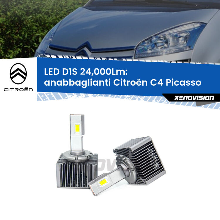 <strong>Lampade conversione a LED specifiche per Citroën C4 Picasso</strong>  2006 - 2013 con fari D1S xenon di serie. Lampade Canbus da 24.000Lumen, Qualità Massima.