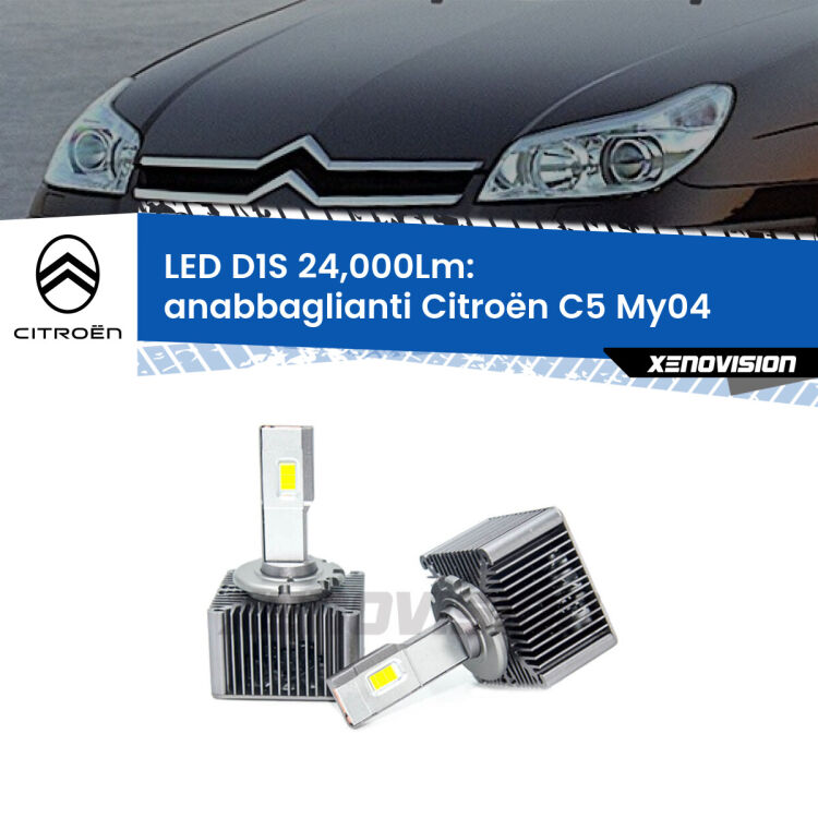 <strong>Lampade conversione a LED specifiche per Citroën C5</strong> My04 2004 - 2008 con fari D1S xenon di serie. Lampade Canbus da 24.000Lumen, Qualità Massima.