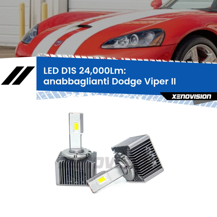 <strong>Lampade conversione a LED specifiche per Dodge Viper</strong> II 2003 - 2010 con fari D1S xenon di serie. Lampade Canbus da 24.000Lumen, Qualità Massima.