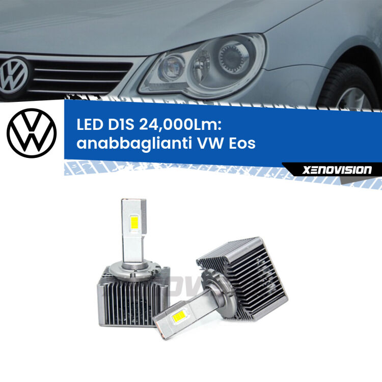 <strong>Lampade conversione a LED specifiche per VW Eos</strong>  2006 - 2010 con fari D1S xenon di serie. Lampade Canbus da 24.000Lumen, Qualità Massima.