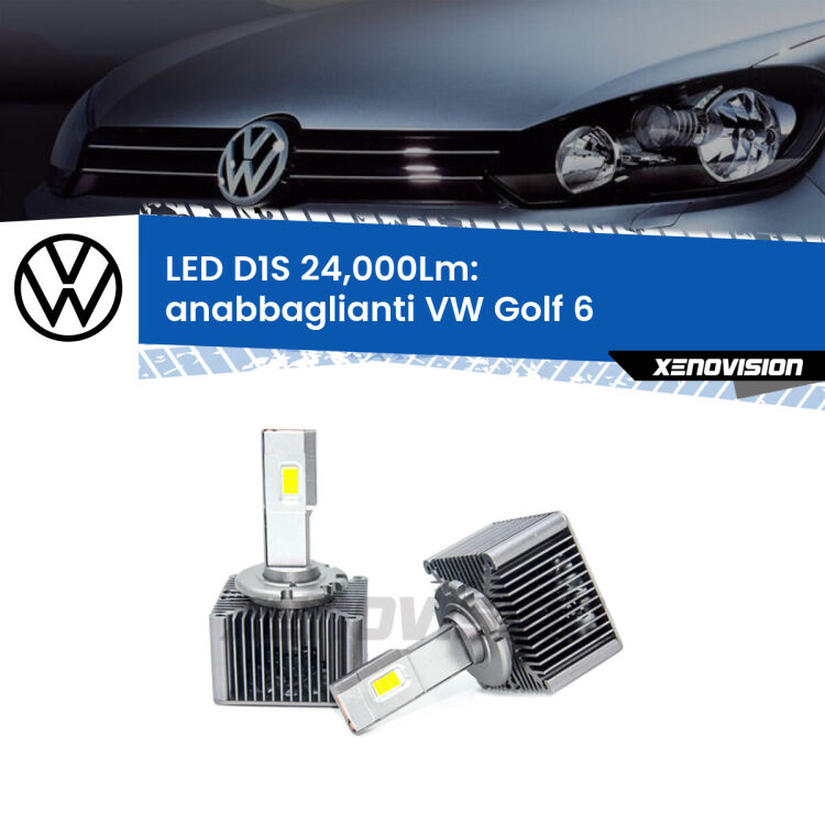 <strong>Lampade conversione a LED specifiche per VW Golf 6</strong>  2008 - 2011 con fari D1S xenon di serie. Lampade Canbus da 24.000Lumen, Qualità Massima.