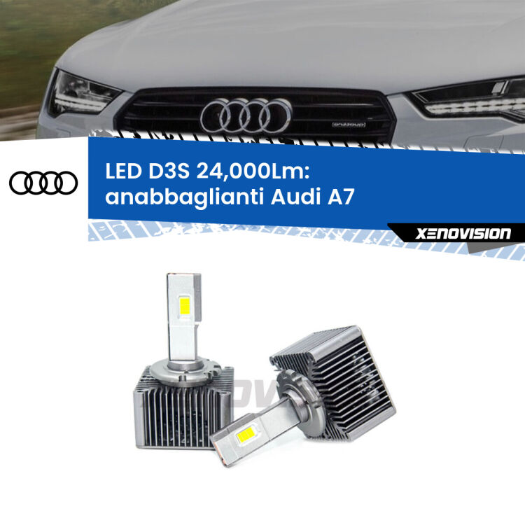 <strong>Kit trasformazione a LED per fari xenon di serie Audi A7</strong>  2010 - 2018. Lampade <strong>D3S</strong> Plug&Play no-errori 24.000Lumen da Xenovision.