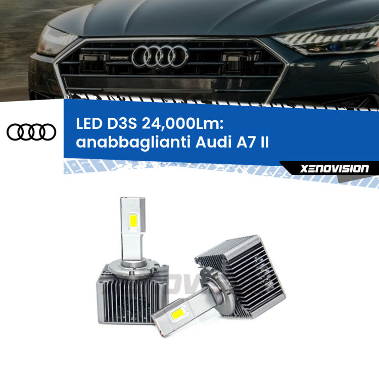 <strong>Kit trasformazione a LED per fari xenon di serie Audi A7</strong> II 2019 in poi. Lampade <strong>D3S</strong> Plug&Play no-errori 24.000Lumen da Xenovision.