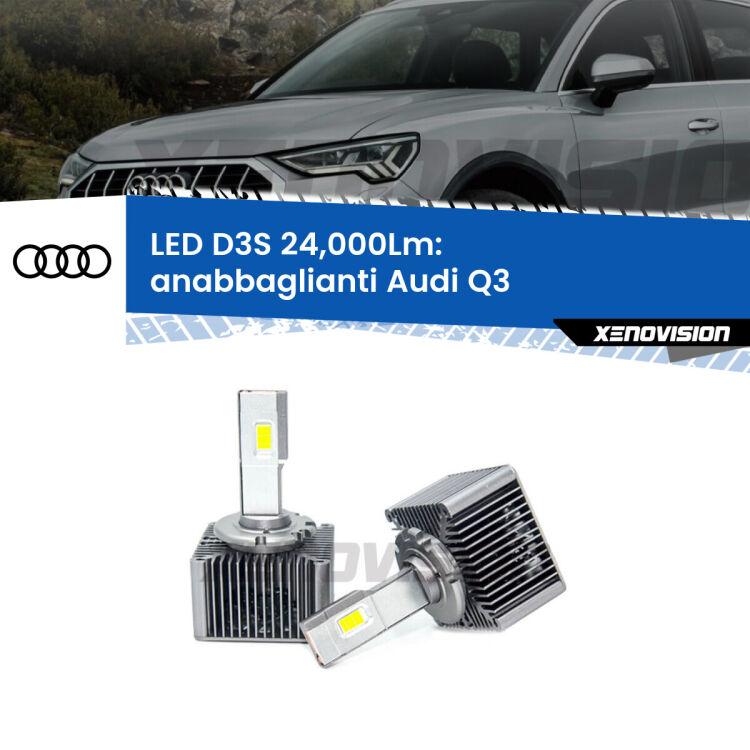 <strong>Kit trasformazione a LED per fari xenon di serie Audi Q3</strong>  2011 - 2014. Lampade <strong>D3S</strong> Plug&Play no-errori 24.000Lumen da Xenovision.