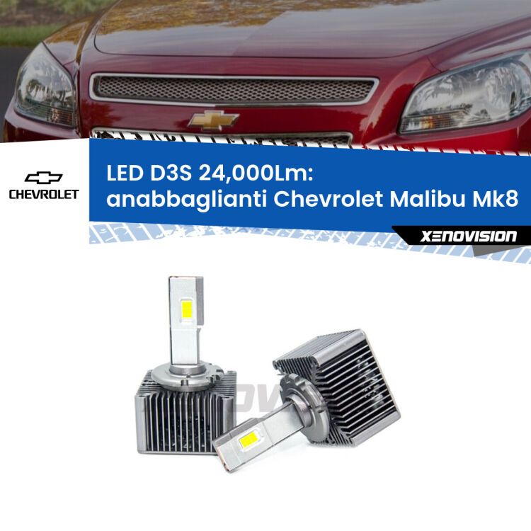 <strong>Kit trasformazione a LED per fari xenon di serie Chevrolet Malibu</strong> Mk8 2012 - 2015. Lampade <strong>D3S</strong> Plug&Play no-errori 24.000Lumen da Xenovision.