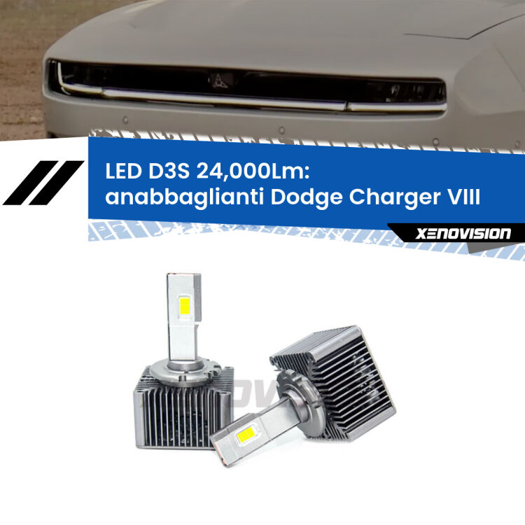 <strong>Kit trasformazione a LED per fari xenon di serie Dodge Charger</strong> VIII 2024 in poi. Lampade <strong>D3S</strong> Plug&Play no-errori 24.000Lumen da Xenovision.