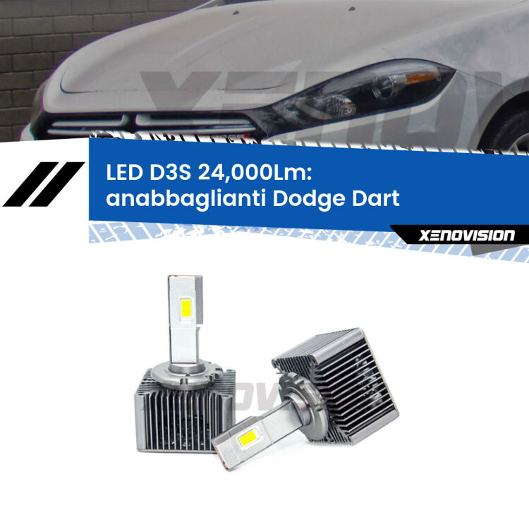 <strong>Kit trasformazione a LED per fari xenon di serie Dodge Dart</strong>  2012 in poi. Lampade <strong>D3S</strong> Plug&Play no-errori 24.000Lumen da Xenovision.