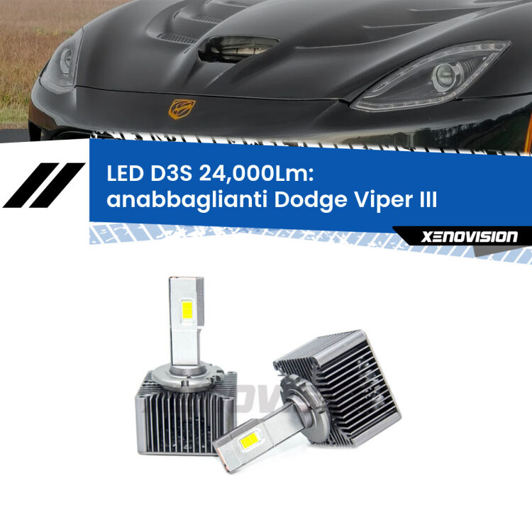 <strong>Kit trasformazione a LED per fari xenon di serie Dodge Viper</strong> III in poi. Lampade <strong>D3S</strong> Plug&Play no-errori 24.000Lumen da Xenovision.