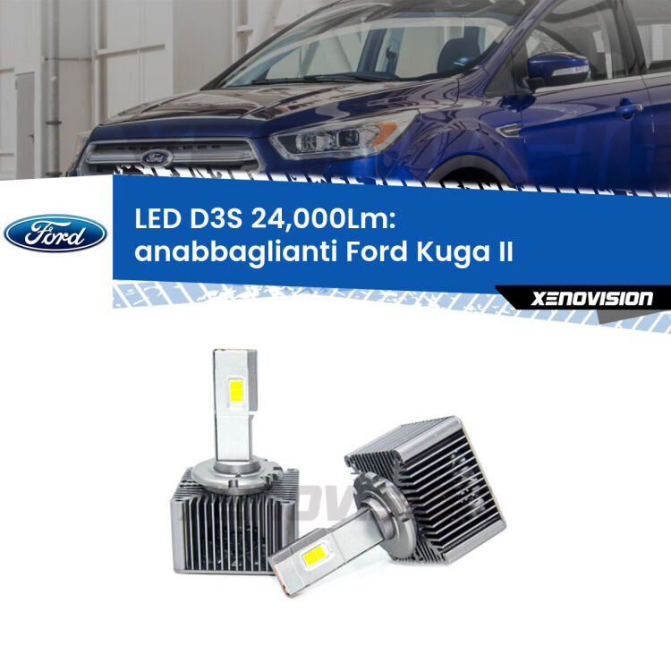 <strong>Kit trasformazione a LED per fari xenon di serie Ford Kuga II</strong>  2012 - 2019. Lampade <strong>D3S</strong> Plug&Play no-errori 24.000Lumen da Xenovision.