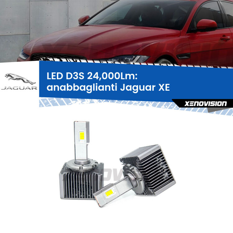 <strong>Kit trasformazione a LED per fari xenon di serie Jaguar XE</strong>  2015 in poi. Lampade <strong>D3S</strong> Plug&Play no-errori 24.000Lumen da Xenovision.