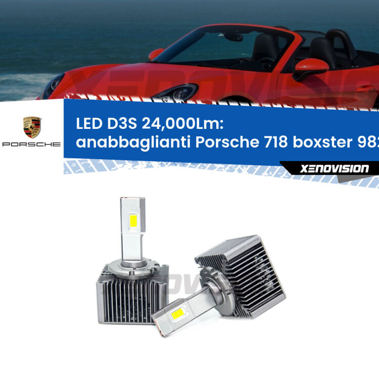 <strong>Kit trasformazione a LED per fari xenon di serie Porsche 718 boxster</strong> 982 2016 in poi. Lampade <strong>D3S</strong> Plug&Play no-errori 24.000Lumen da Xenovision.