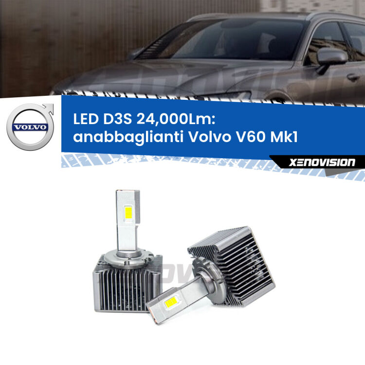 <strong>Kit trasformazione a LED per fari xenon di serie Volvo V60</strong> Mk1 2010 - 2018. Lampade <strong>D3S</strong> Plug&Play no-errori 24.000Lumen da Xenovision.