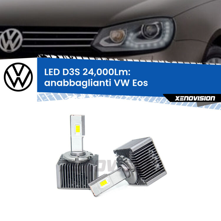 <strong>Kit trasformazione a LED per fari xenon di serie VW Eos</strong>  2011 - 2015. Lampade <strong>D3S</strong> Plug&Play no-errori 24.000Lumen da Xenovision.