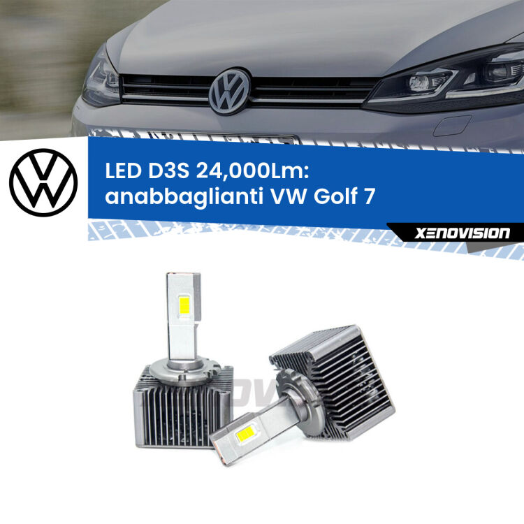 <strong>Kit trasformazione a LED per fari xenon di serie VW Golf 7</strong>  2012 - 2019. Lampade <strong>D3S</strong> Plug&Play no-errori 24.000Lumen da Xenovision.