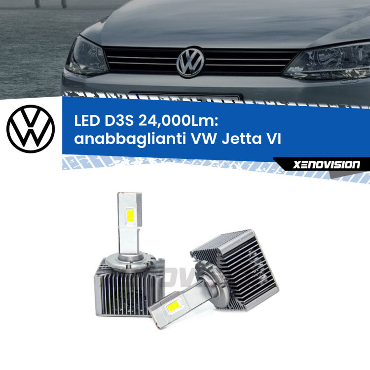 <strong>Kit trasformazione a LED per fari xenon di serie VW Jetta</strong> VI 2010 - 2017. Lampade <strong>D3S</strong> Plug&Play no-errori 24.000Lumen da Xenovision.