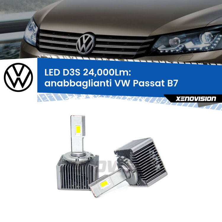 <strong>Kit trasformazione a LED per fari xenon di serie VW Passat</strong> B7 2010 - 2014. Lampade <strong>D3S</strong> Plug&Play no-errori 24.000Lumen da Xenovision.