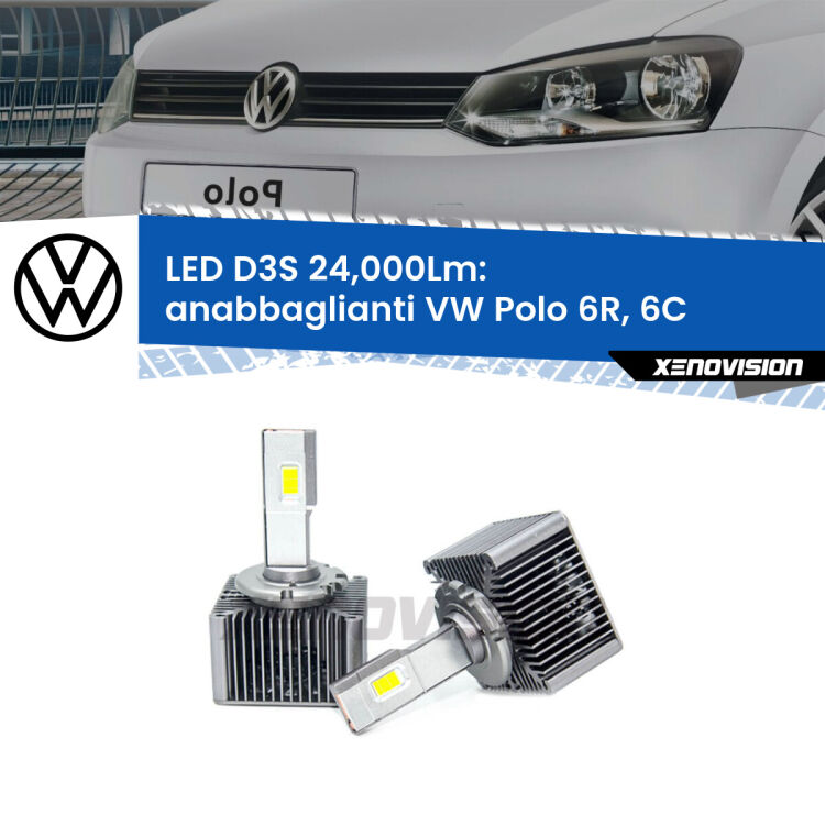 <strong>Kit trasformazione a LED per fari xenon di serie VW Polo</strong> 6R, 6C bixenon. Lampade <strong>D3S</strong> Plug&Play no-errori 24.000Lumen da Xenovision.