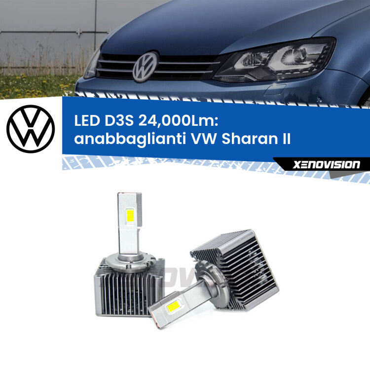 <strong>Kit trasformazione a LED per fari xenon di serie VW Sharan</strong> II 2010 - 2019. Lampade <strong>D3S</strong> Plug&Play no-errori 24.000Lumen da Xenovision.